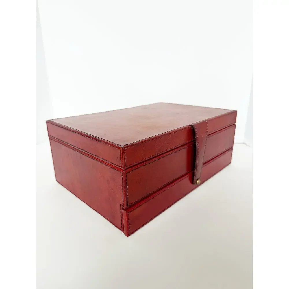 William Sheppe Leather Jewelry Box Case Brown Red Classic